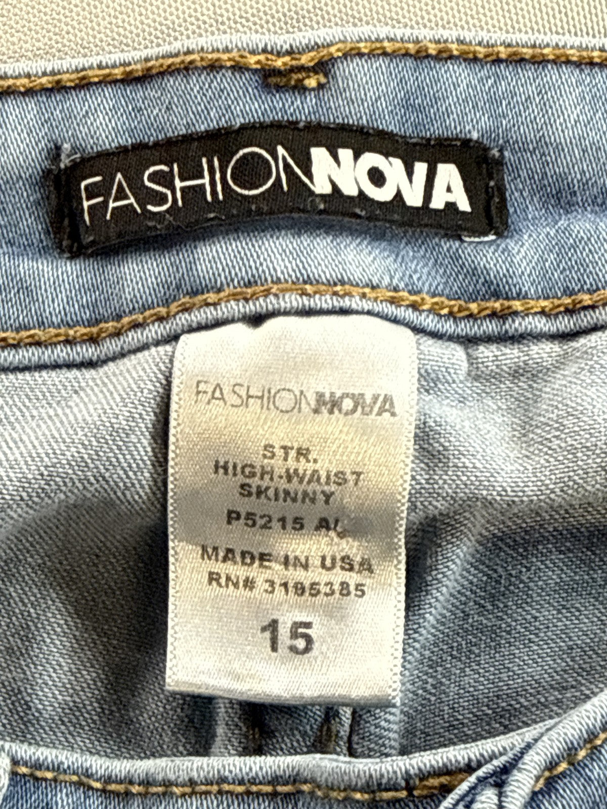 Fashion Nova P5215 AL Jeans 15 Light Blue Denim Slim Fit High Rise Stretch Women