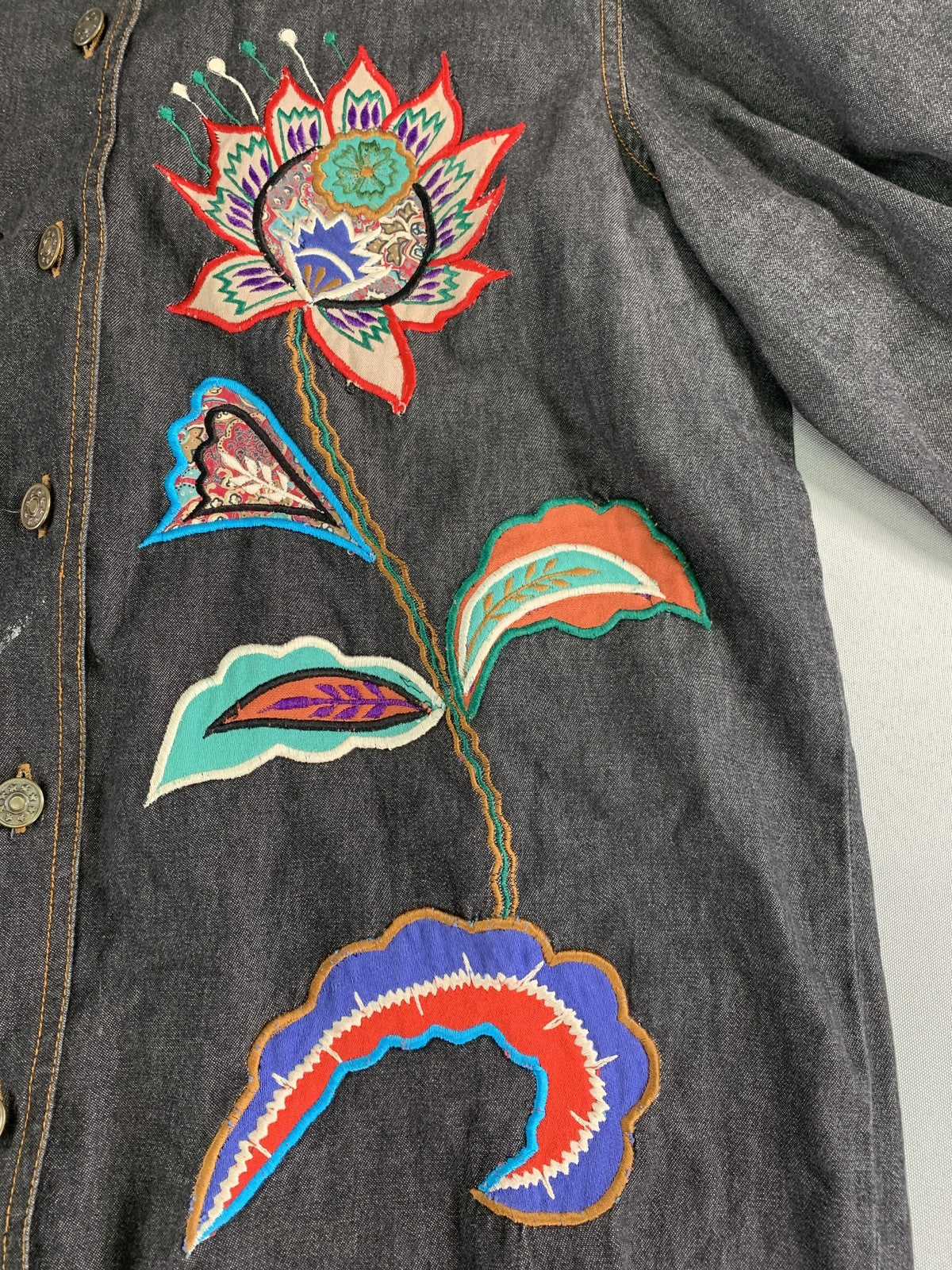 Alex Evenings Jacket Womens Large Black Floral Embroidered Button Up Boho India