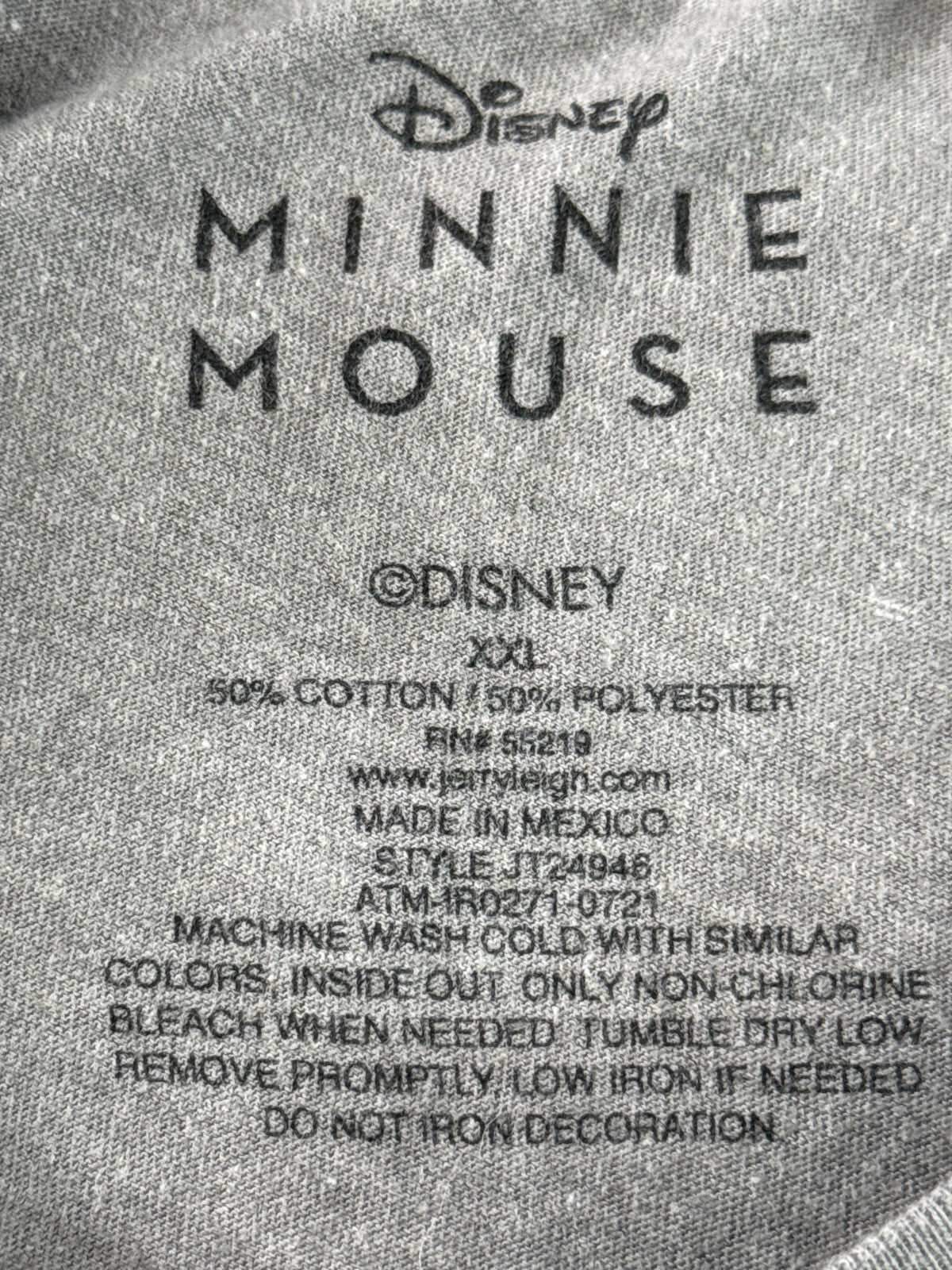 Disney Minnie Mouse Graphic Tee Gray XXL 50/50 Cotton Polyester