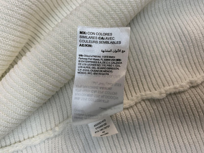 Chicos Cardigan Womens Large Petite White Open Front Lightweight Roll Tab Sleeve