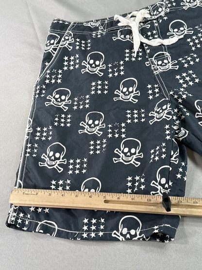 Cedarwood State Skull Pirate Swim Shorts 34 Black White 100% Polyester All