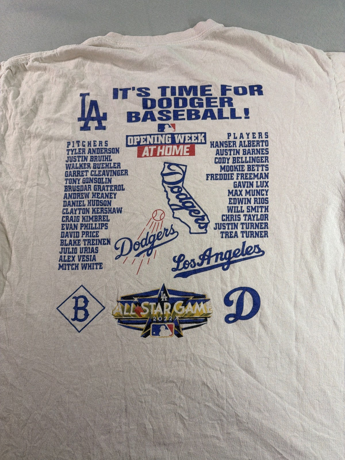 Dodgers Opening Week 2022 Shirt LA MLB Large White Graphic Tee Roster Back NWT