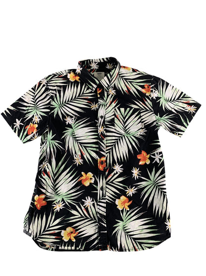 Vans Shirt Mens Small Black Floral Button Up Tailored Fit Hawaiian Tropical
