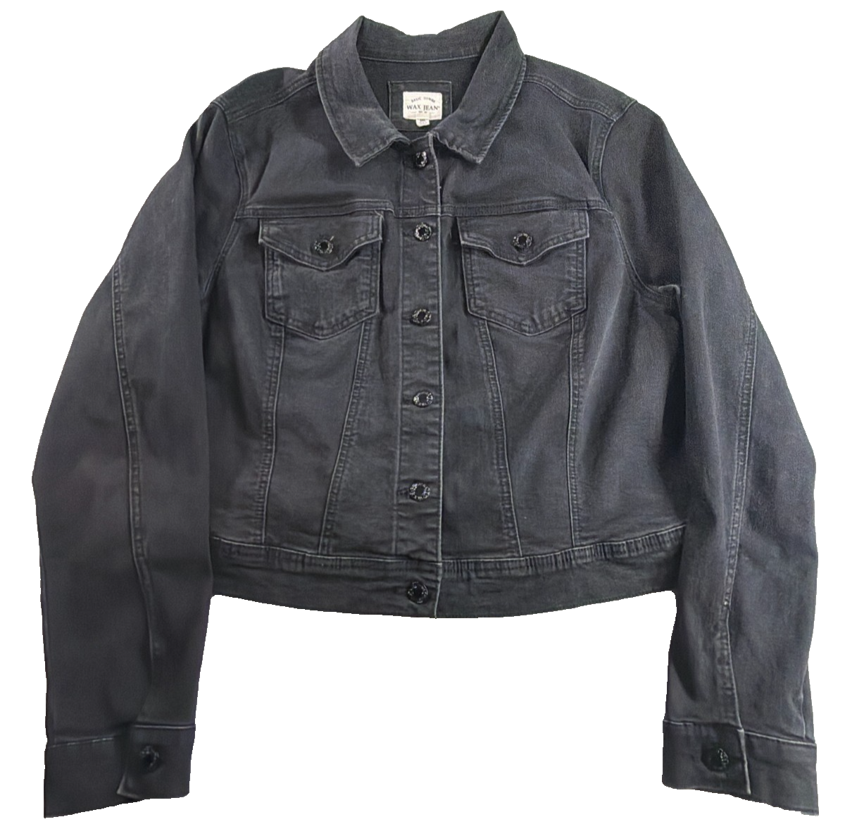 Wax Jean Basic Denim Jacket Womens 3XL Black Stretch Trucker Button Front NWT
