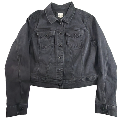 Wax Jean Basic Denim Jacket Womens 3XL Black Stretch Trucker Button Front NWT