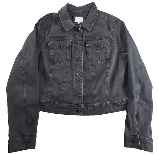 Wax Jean Basic Denim Jacket Womens 3XL Black Stretch Trucker Button Front NWT
