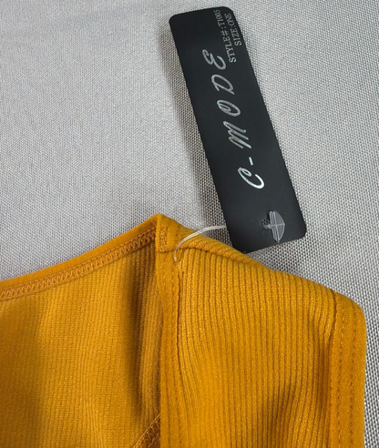 C-Mode Ribbed Racerback Tank Top Mustard Yellow Nylon Spandex Scoop Neck NWT