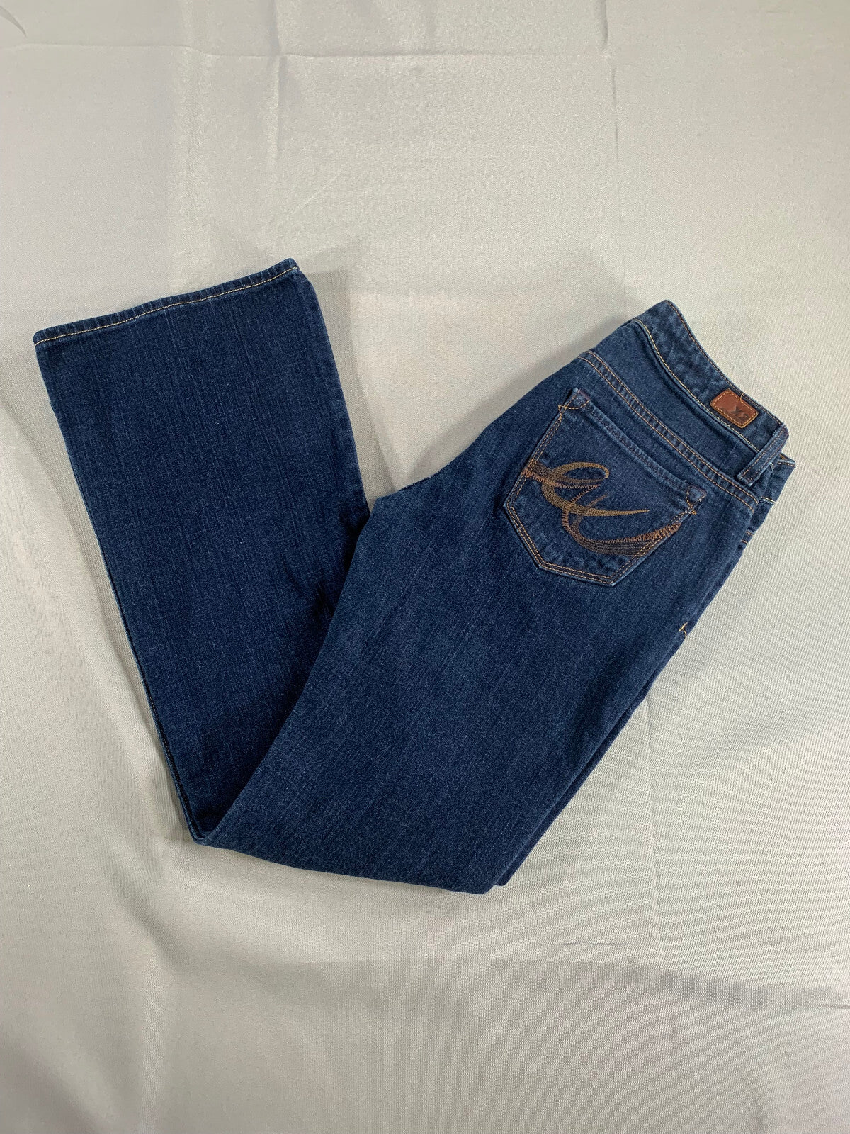 X2 Slim W10 Low Rise Flare Jeans Dark Wash Stretch Bootcut Embroidered Pocket