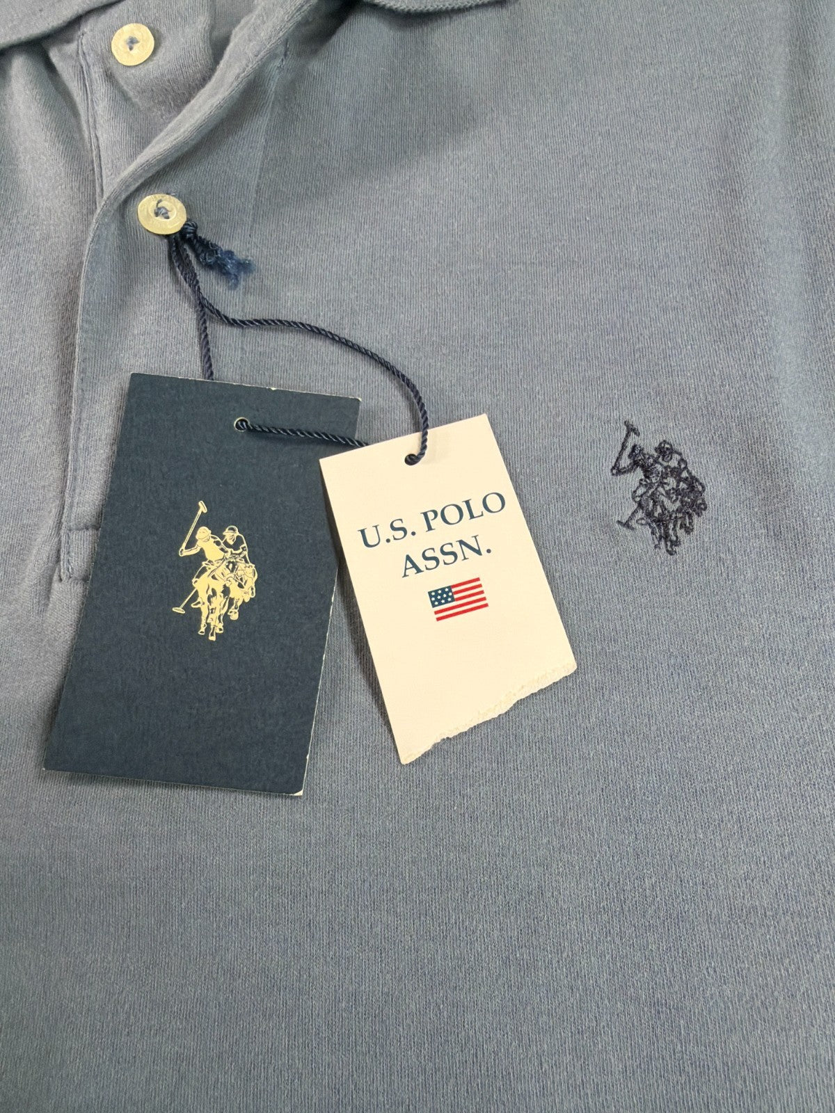 US Polo Assn Polo Shirt Mens XL Blue Gray Cotton Classic Logo Casual Preppy