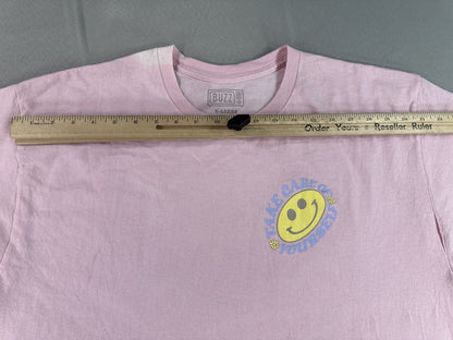 BUZZ Smile Graphic Tee X LARGE Pink 100% Cotton Crewneck Short Sleeve Streetwear