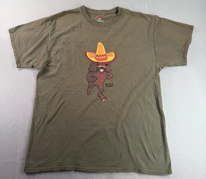 Sasquatch Bigfoot Graphic T Shirt Mens L Green Funny Sombrero Pedobaer Thud Tee