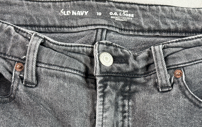 Old Navy O.G. Loose Black Gray Distressed Jeans Cropped Raw Hem Womens 10