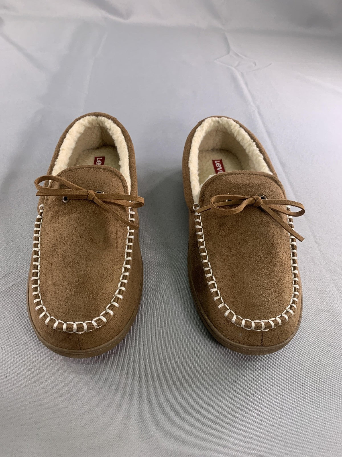 Levis Slippers Mens Size 10 Brown Moccasin Faux Fur Memory Foam House Shoes Red