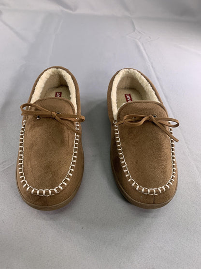 Levis Slippers Mens Size 10 Brown Moccasin Faux Fur Memory Foam House Shoes Red