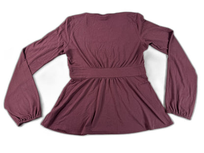 Michael Kors Long Sleeve Scoop Neck Stretch Top Womens M Burgundy Polyester Gold