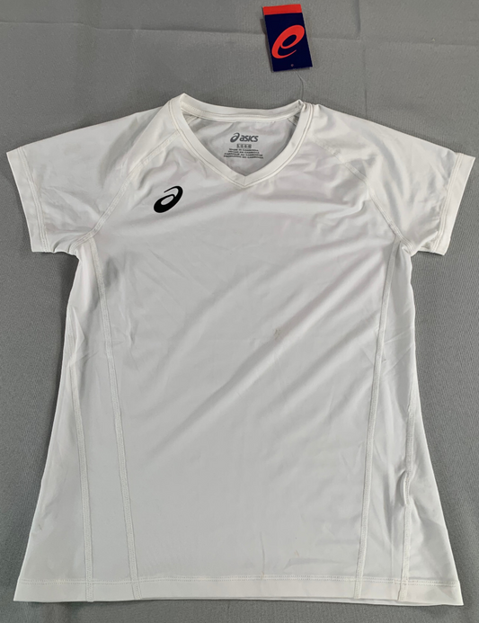 Asics Youth Volleyball Jersey L White Short Sleeve Spin Serve Tee 2054A016 NWT