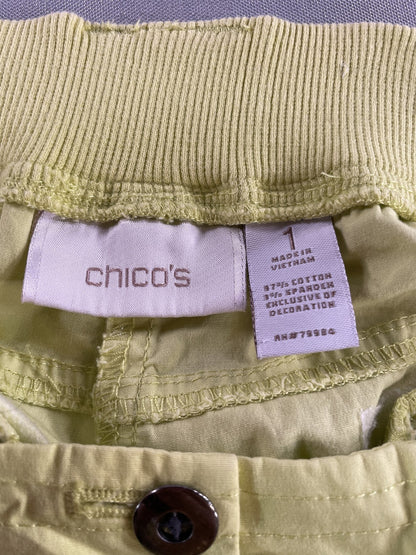 Chicos Pants Womens 1 Yellow Capri Cropped Cotton Stretch Button Pockets Casual