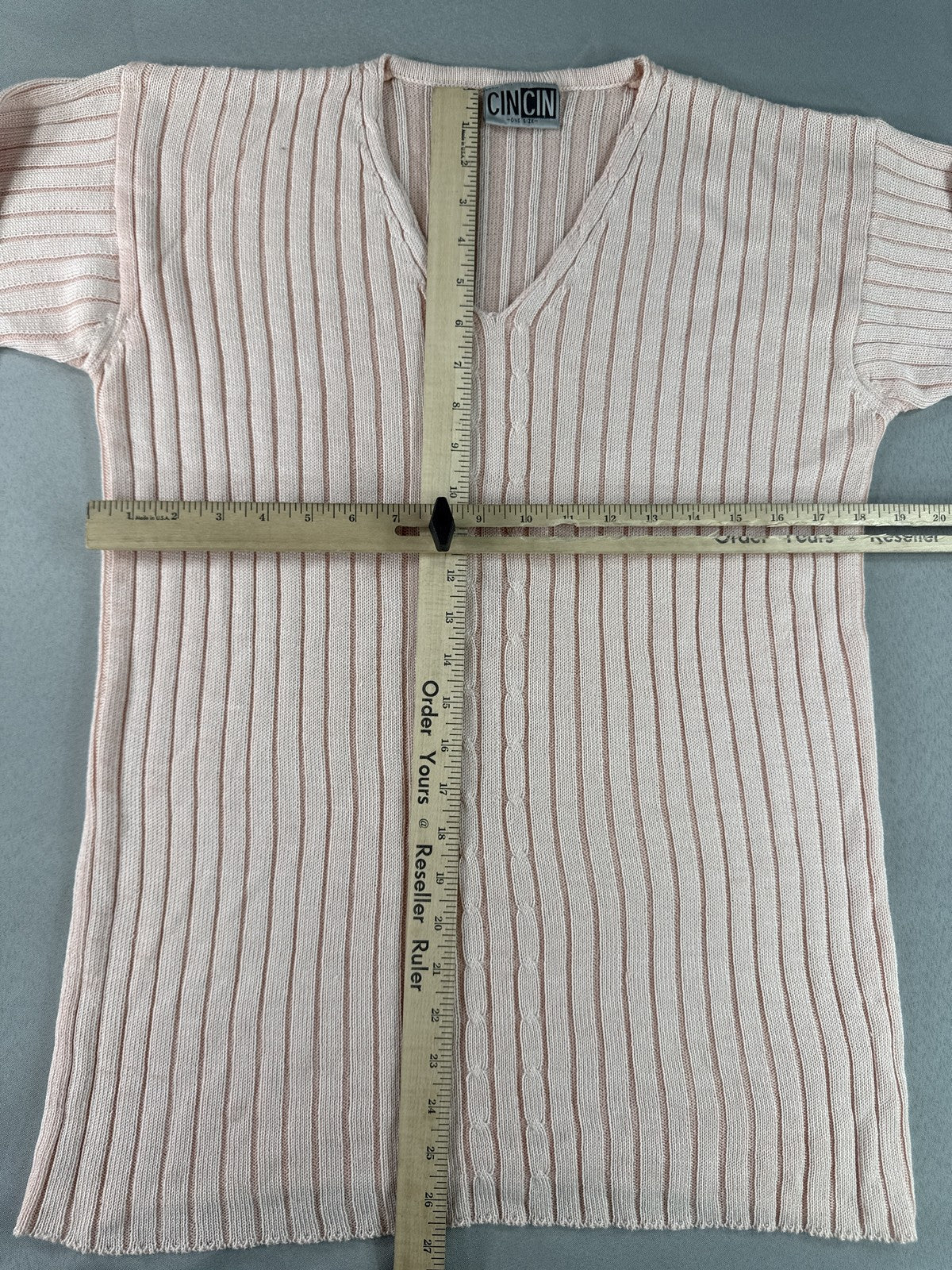 CINCIN Striped Neck Long Sleeve Knit Sweater Pink ONE Stretchy Collarless