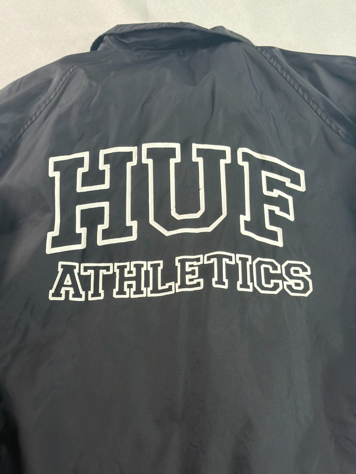 HUF Athletics Coaches Jacket Mens Small Black Nylon Windbreaker Snap Skate NWT