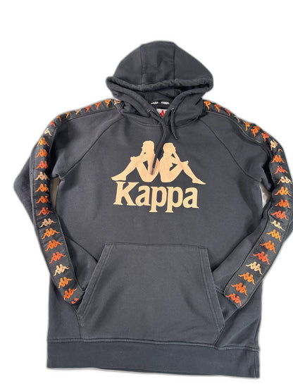 Kappa Hoodie Pullover Large Black All Over Print Cotton Blend Long Sleeve
