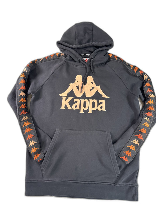 Kappa Hoodie Pullover Large Black All Over Print Cotton Blend Long Sleeve