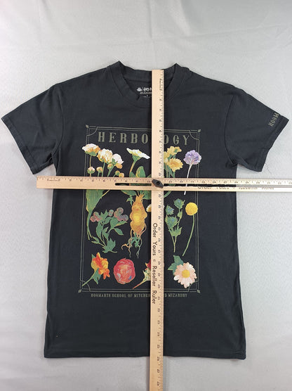 Harry Potter Herbology Hogwarts Graphic Tee S Black Cotton Blend Short Sleeve