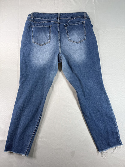 Jones New York Womens 18W High Rise Wide Leg Raw Hem Stretch Jeans Medium Wash