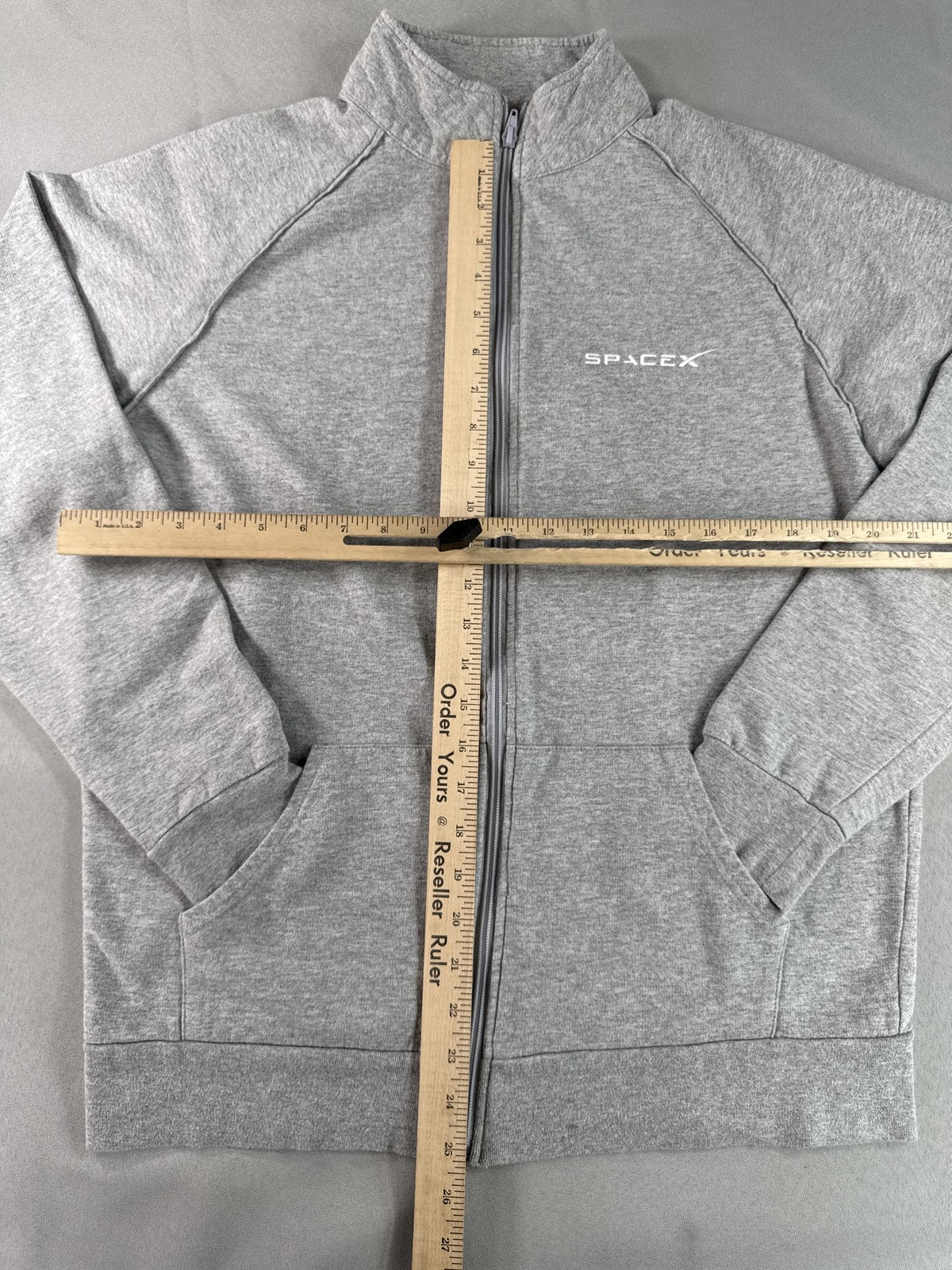 SpaceX Graphic Jacket Mens L Gray Full Zip Long Sleeve Collared Regular Fit Logo