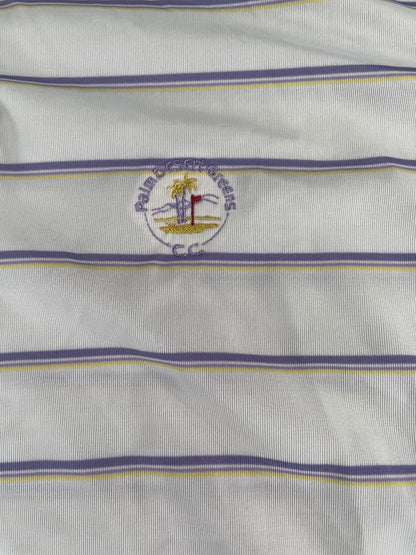 Monterey Club Polo Shirt Mens XL White Purple Striped Golf Palm Strikers CC Logo