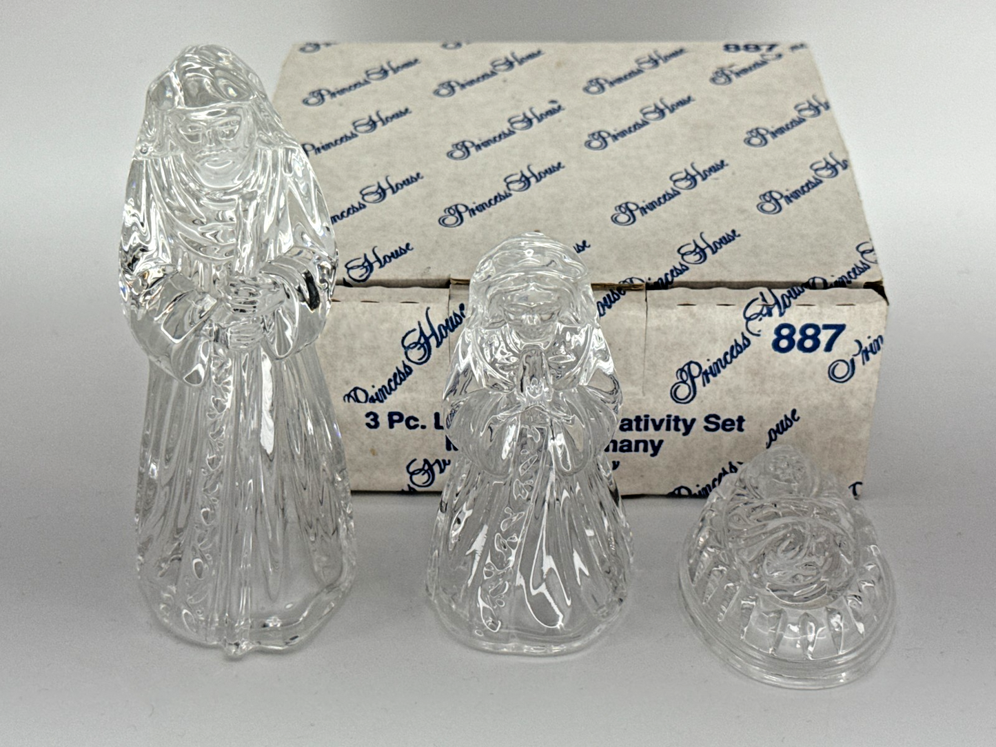 Princess House Crystal Nativity Set 3 Pc Lead Crystal Germany Mary Kings Apparel