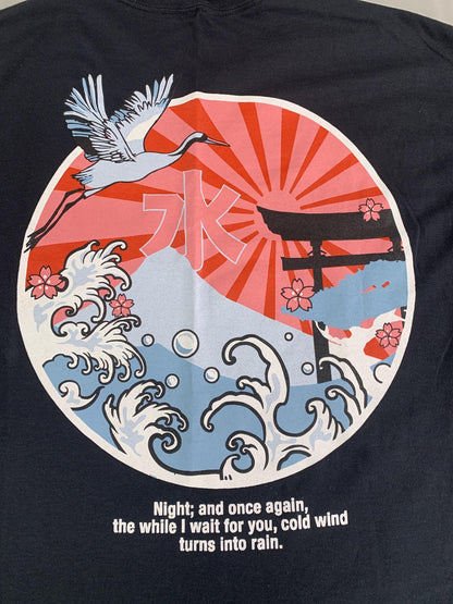 CVLA Sun Wave Shirt Mens Large Black Japanese Graphic Crane Torii Tillys Tee