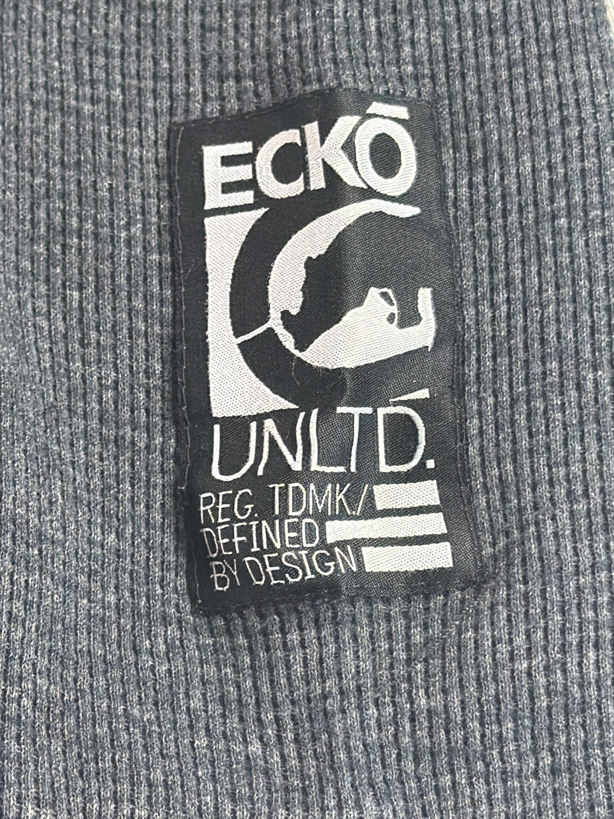 Ecko Unltd Thermal Waffle Knit Long Sleeve Shirt Mens 3XL Gray Red Trim Rhino