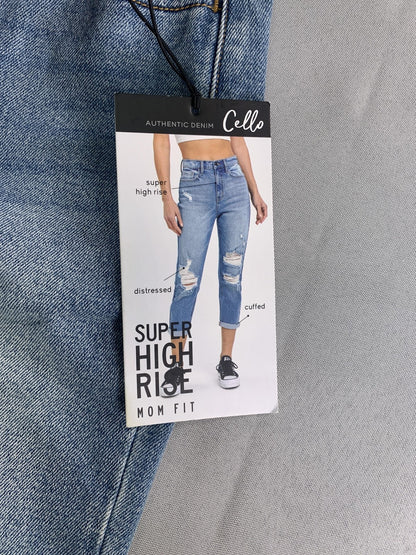 Cello Jeans Womens 00 23 Blue Super High Rise Mom Fit Distressed Denim Authentic