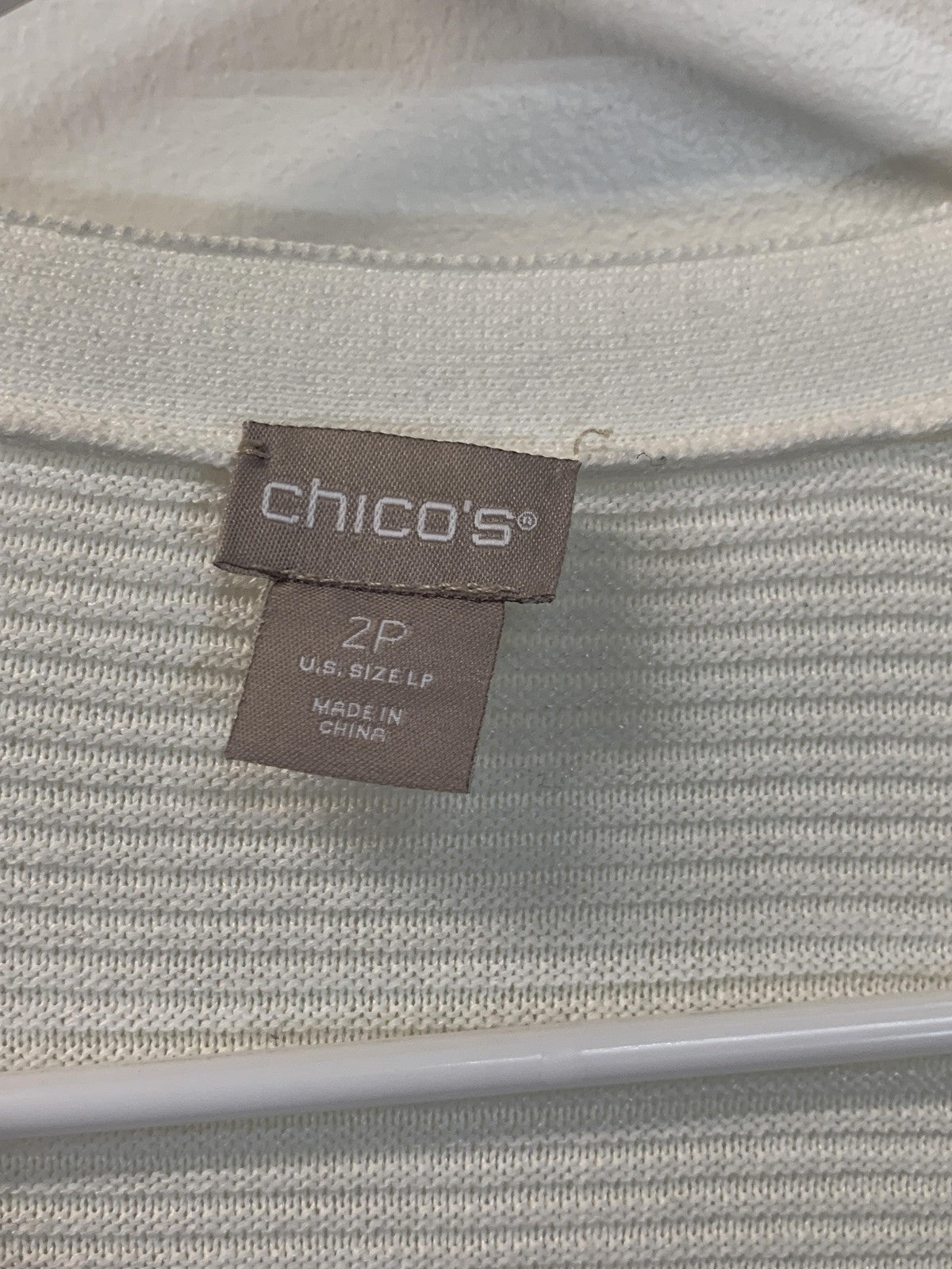 Chicos Cardigan Womens Large Petite White Open Front Lightweight Roll Tab Sleeve