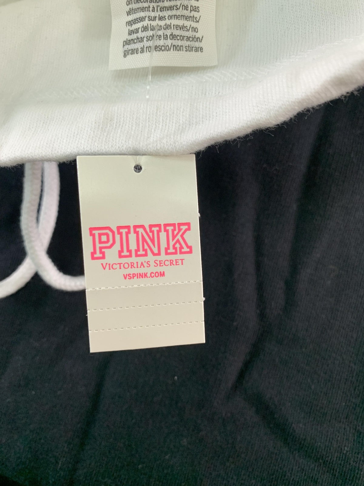 PINK Victoria's Secret Hoodie Womens Large Black White Colorblock Pullover