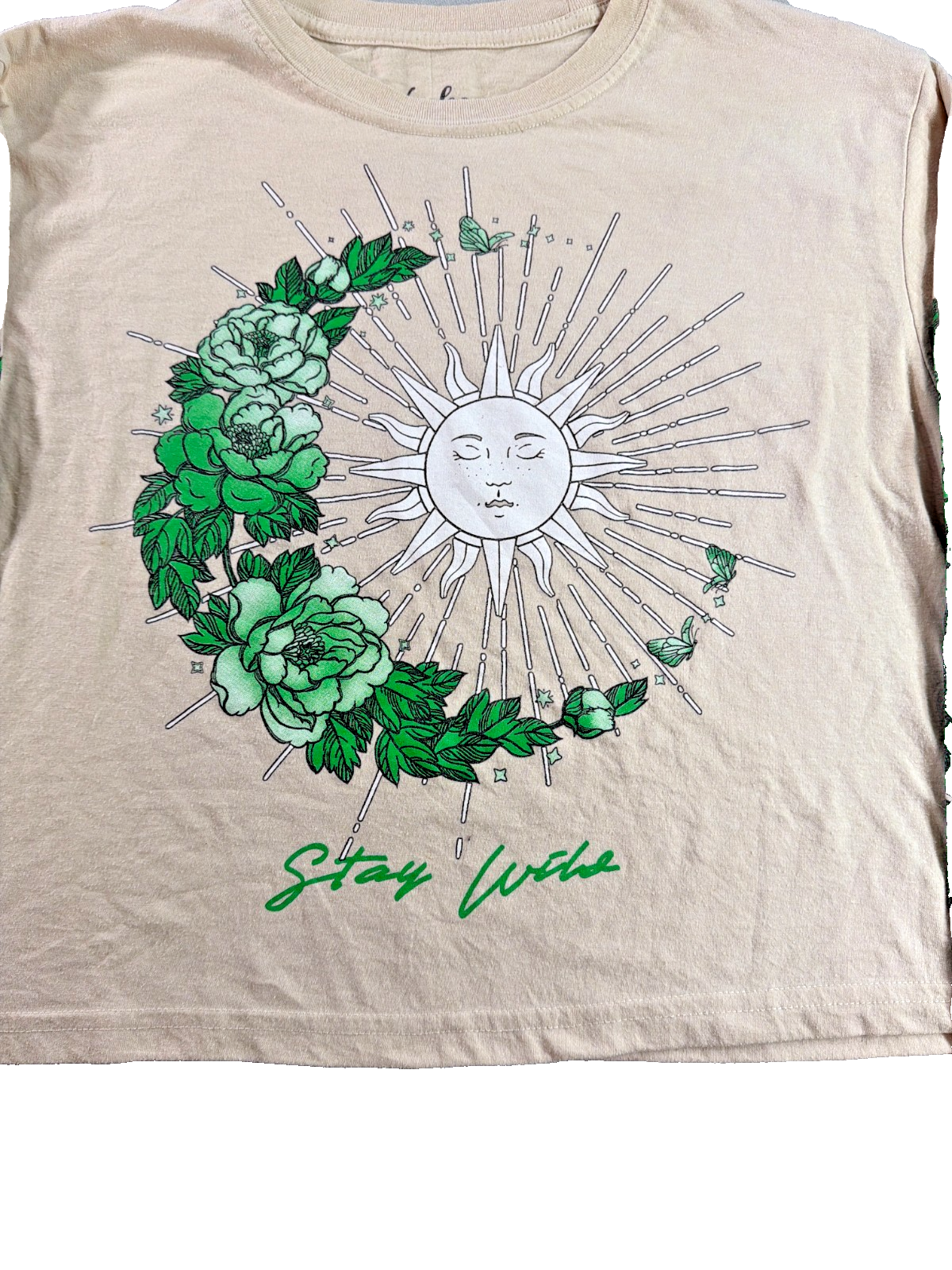 Weekend Warrior Women M Long Sleeve Tee Cream Stay Wild Sun Moon Floral Boho