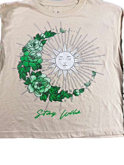 Weekend Warrior Women M Long Sleeve Tee Cream Stay Wild Sun Moon Floral Boho
