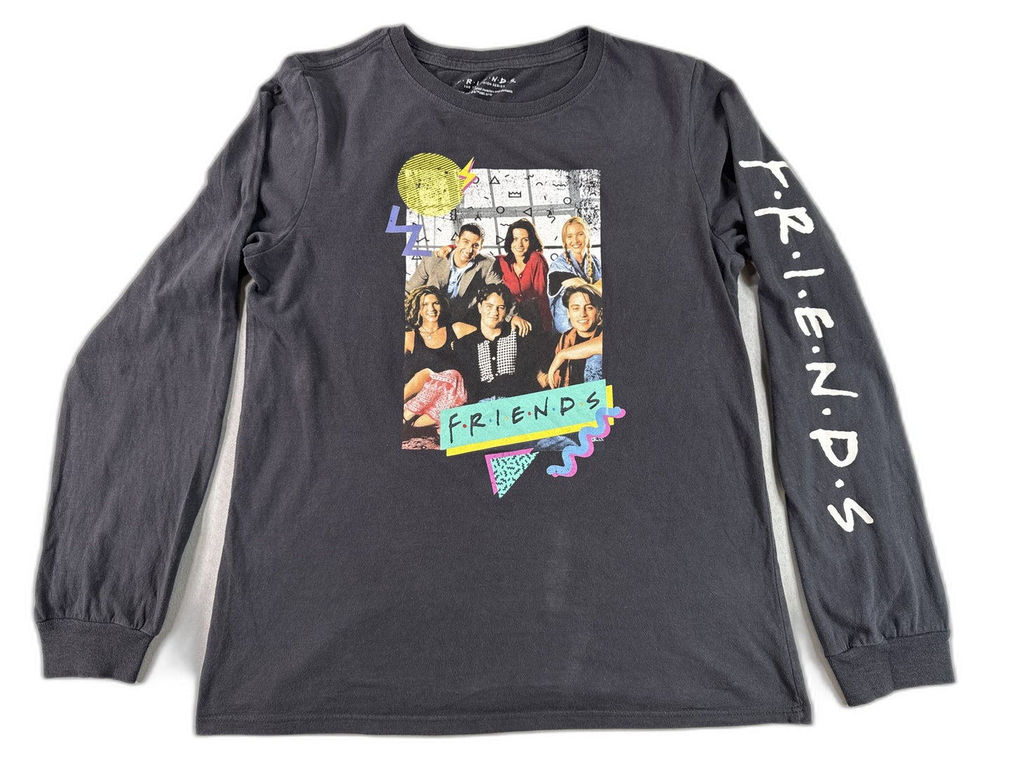 Friends TV Show Long Sleeve Graphic Tee Black Large Cotton Crewneck Retro Style