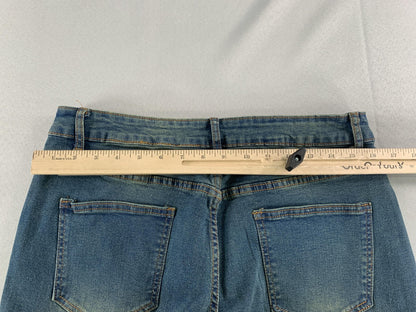 PEIHOT Women XL Straight Leg Jeans High Rise Stretch Frayed Hem Blue Denim NWT