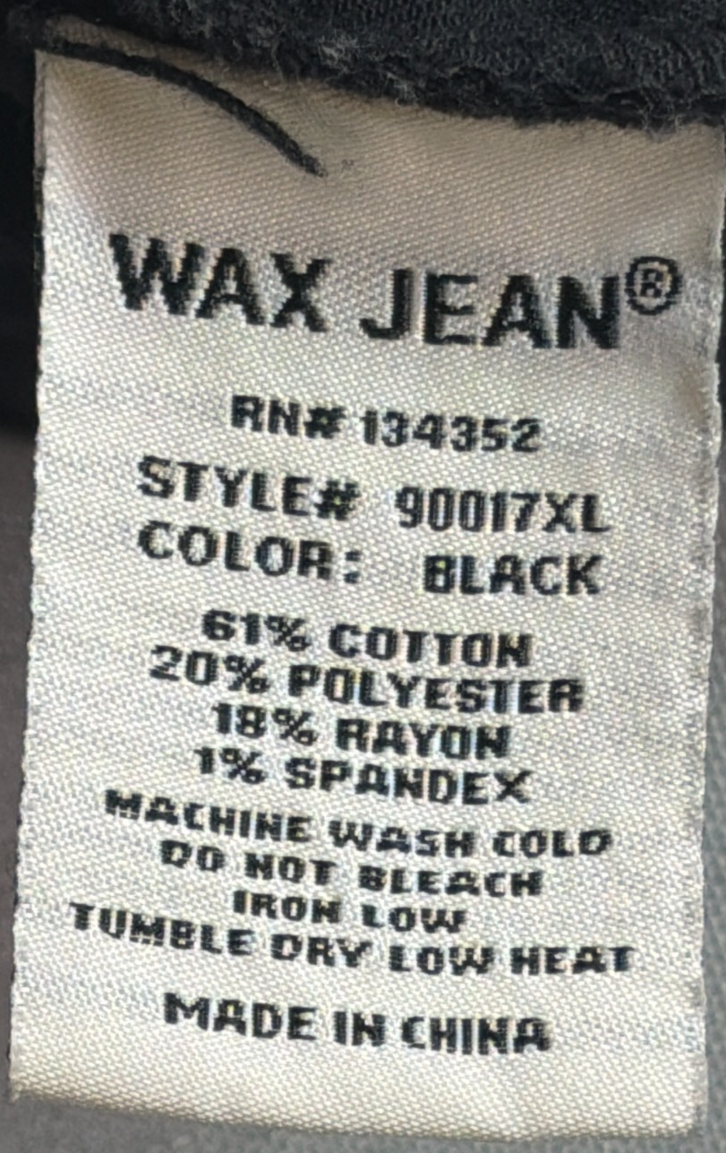 Wax Jean Basic Denim Jacket Womens 3XL Black Stretch Trucker Button Front NWT