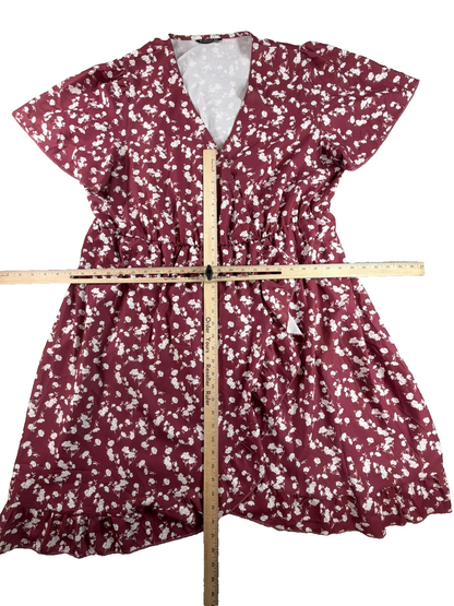 BloomChic Floral Wrap Mini Dress Burgundy Ditsy Flutter Sleeve Plus 22-24
