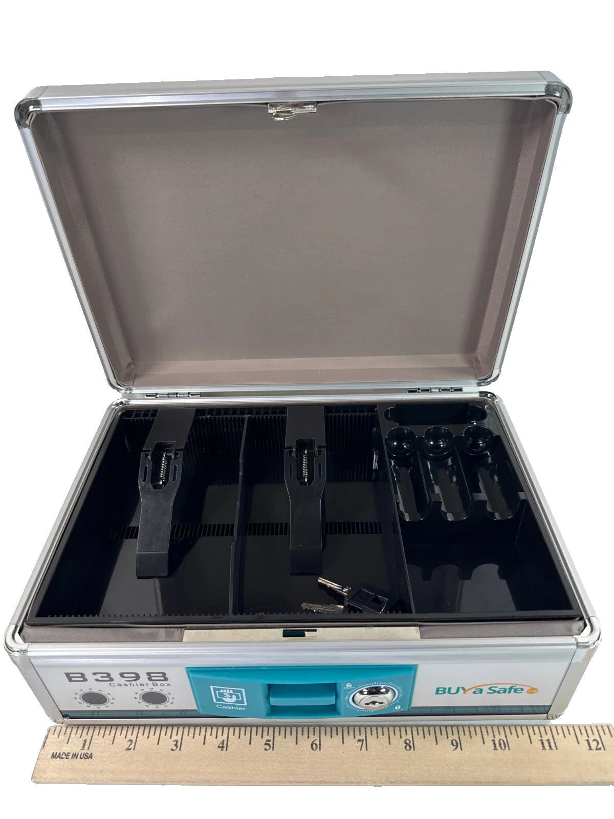 NEW Buy a Safe B398 Aluminum Cashier Box Lockable Cash Drawer NIB w/ Keys 2600