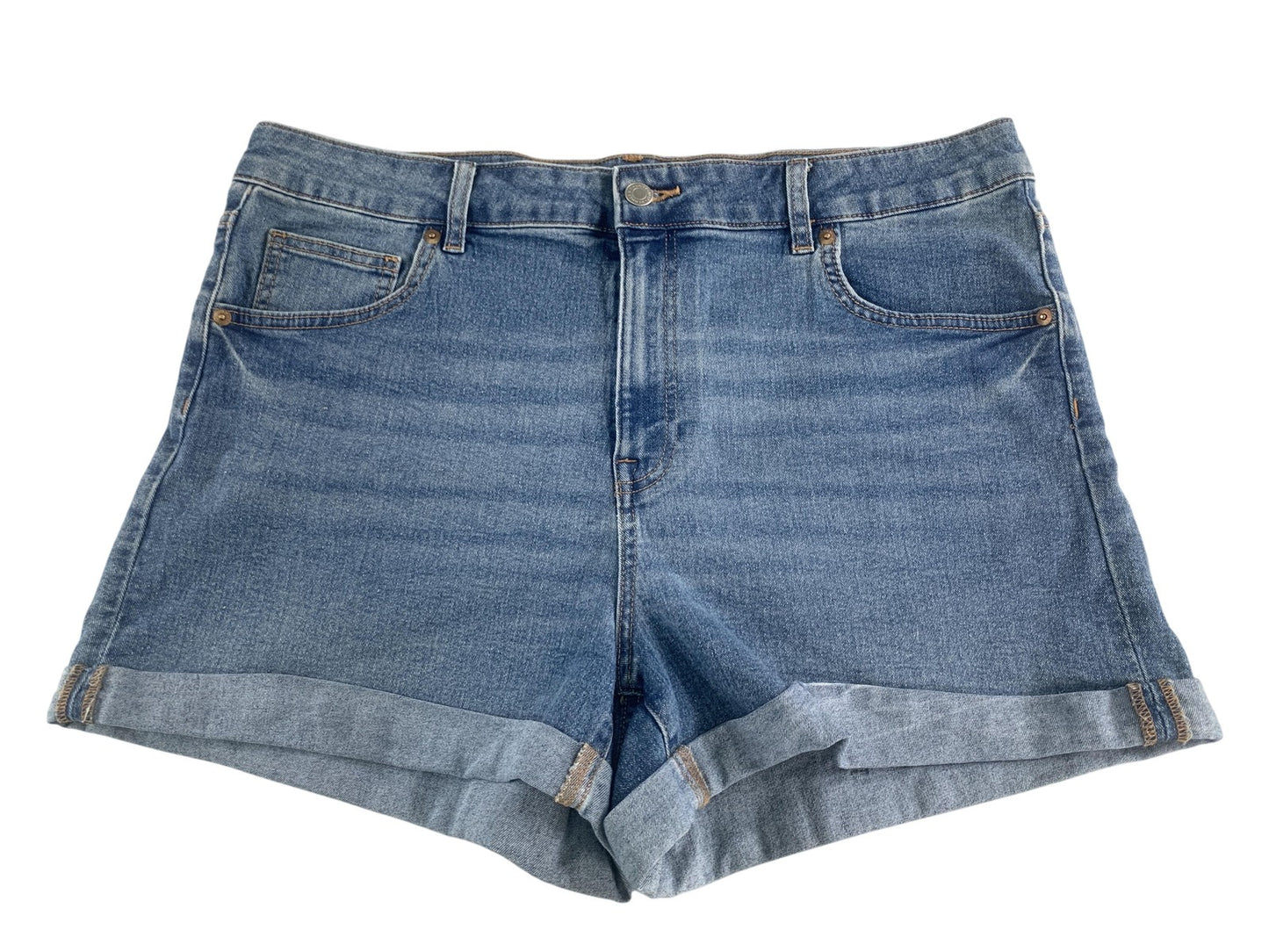 H&M Denim Shorts Womens 18 Blue High Rise Rolled Hem Stretch Casual Jean Summer