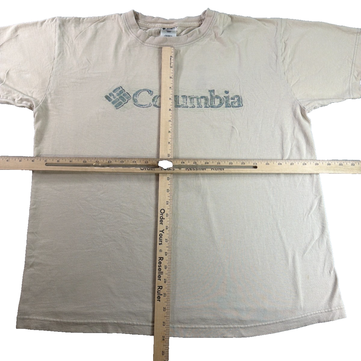 Columbia Sportswear Mens Large Cream Logo Graphic Tee Short Sleeve 100% Cotton