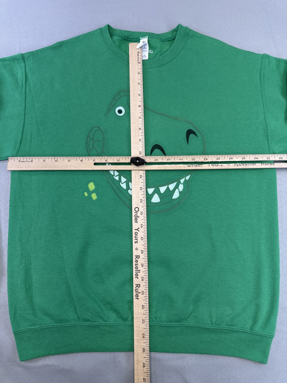 JERZEES Dinosaur Cartoon Sweatshirt M Green Cotton Polyester Pullover