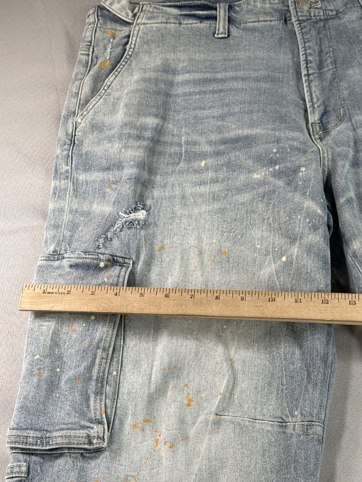 Hudson Cargo Pants Mens 40 Light Wash Denim Vintage Paint Splatter Distressed