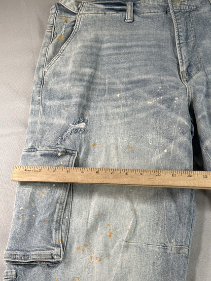 Hudson Cargo Pants Mens 40 Light Wash Denim Vintage Paint Splatter Distressed