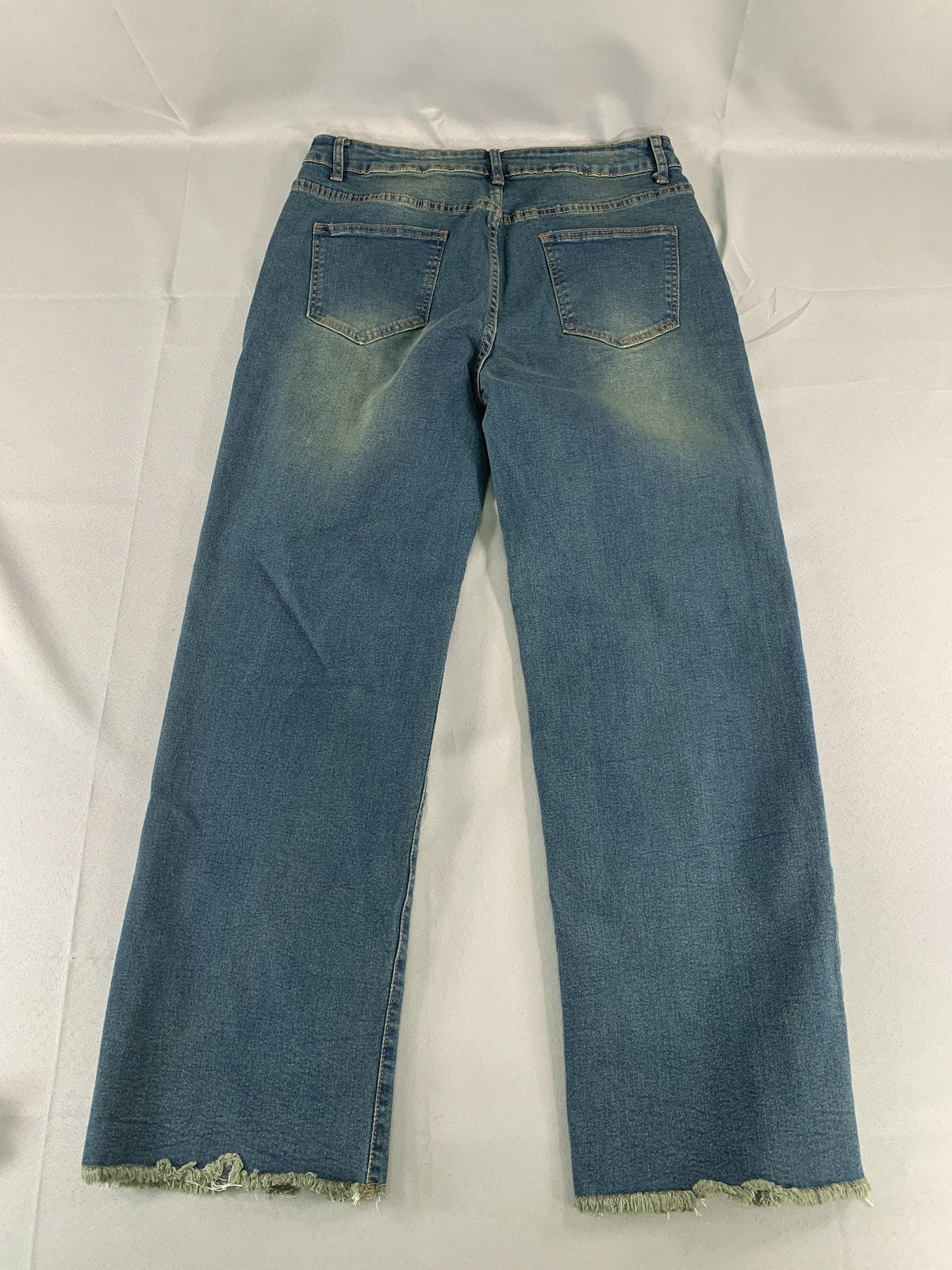 PEIHOT Women XL Straight Leg Jeans High Rise Stretch Frayed Hem Blue Denim NWT