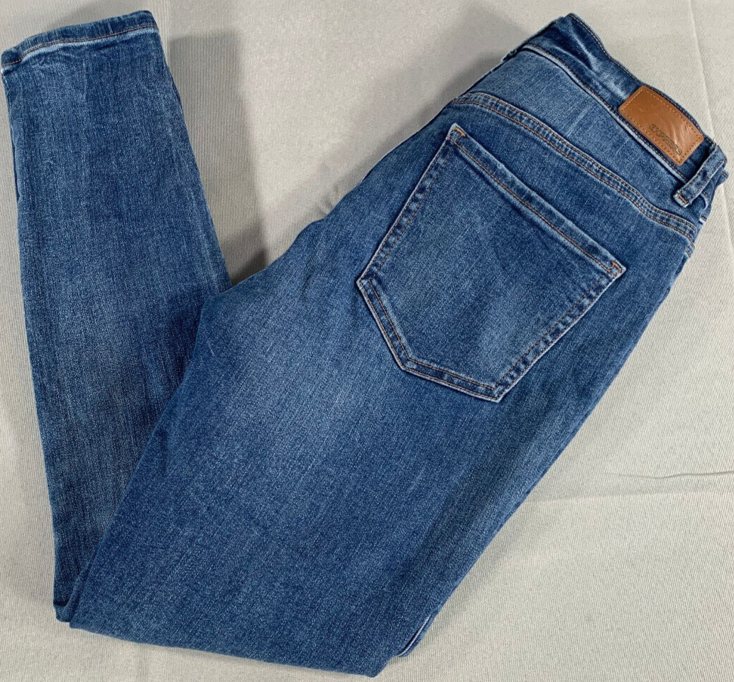Express Skinny High Rise Ripped Jeans 8R 30x27 Distressed Denim Perfect Blue 15