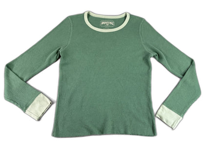 American Eagle Womens Waffle Knit Thermal Long Sleeve Crewneck M Shirt Green